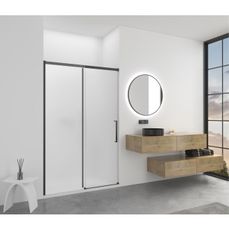 CERANO - Sprchové posuvné dveře Lantono - levá - 8 mm - Soft-Close - černá matná, mléčné sklo - 100x195 cm