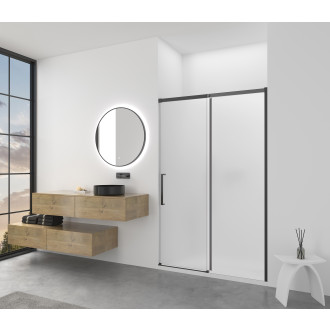 CERANO - Sprchové posuvné dveře Lantono - pravá - 8 mm - Soft-Close - černá matná, mléčné sklo - 110x195 cm