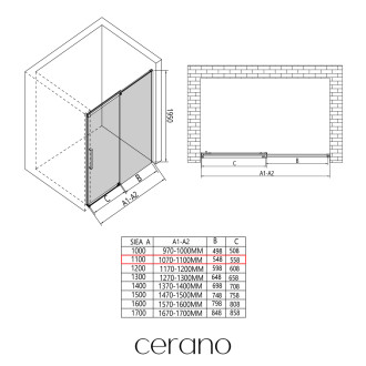 CERANO - Sprchové posuvné dveře Lantono - pravá - 8 mm - Soft-Close - chrom, mléčné sklo - 110x195 cm
