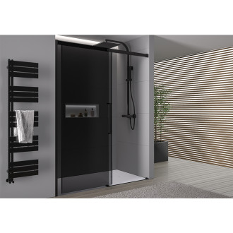 CERANO - Sprchové posuvné dveře Lantono L/P - 8 mm - Soft-Close - černá matná, grafitové sklo - 140x195 cm