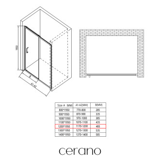 CERANO - Sprchové posuvné dveře Orlano L/P - 5 mm - černá matná, transparentní sklo - 120x195 cm