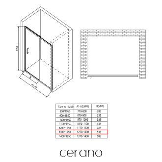 CERANO - Sprchové posuvné dveře Orlano L/P - 5 mm - černá matná, transparentní sklo - 130x195 cm