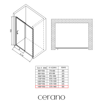 CERANO - Sprchové posuvné dveře Orlano L/P - 5 mm - černá matná, transparentní sklo - 140x195 cm