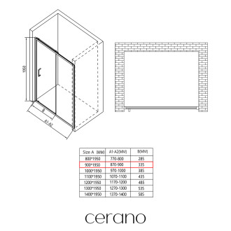 CERANO - Sprchové posuvné dveře Orlano L/P - 5 mm - černá matná, transparentní sklo - 90x195 cm
