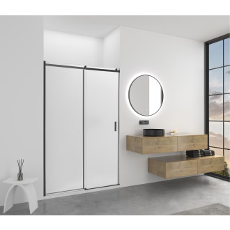 CERANO - Sprchové posuvné dveře Santoro - levá - 6 mm - černá matná, mléčné sklo - 130x195 cm