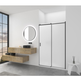 CERANO - Sprchové posuvné dveře Santoro - pravá - 6 mm - černá matná, mléčné sklo - 100x195 cm