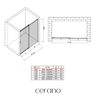 CERANO - Sprchové posuvné dveře Santoro - pravá - 6 mm - černá matná, mléčné sklo - 100x195 cm