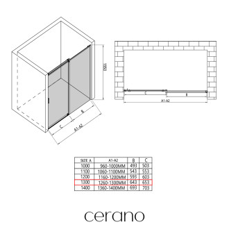 CERANO - Sprchové posuvné dveře Santoro - pravá - 6 mm - černá matná, mléčné sklo - 130x195 cm