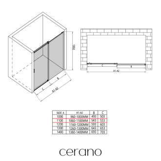 CERANO - Sprchové posuvné dveře Santoro - pravá - 6 mm - chrom, mléčné sklo - 110x195 cm