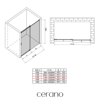 CERANO - Sprchové posuvné dveře Santoro - pravá - 6 mm - chrom, mléčné sklo - 120x195 cm
