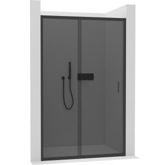 CERANO - Sprchové posuvné dveře Varone LINE L/P - 6 mm - černá matná, grafitové sklo - 150x195 cm