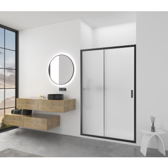 CERANO - Sprchové posuvné dveře Varone LINE L/P - 6 mm - černá matná, mléčné sklo - 160x195 cm