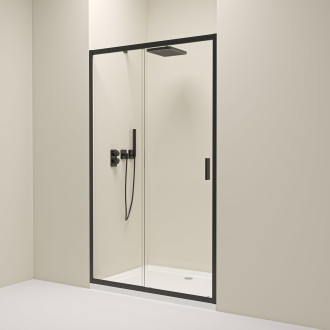 CERANO - Sprchové posuvné dveře Varone LINE L/P - 6 mm - černá matná, transparentní sklo - 130x195 cm