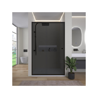 CERANO - Sprchové posuvné dveře Varone POINT L/P - 6 mm - černá matná, grafitové sklo - 150x195 cm