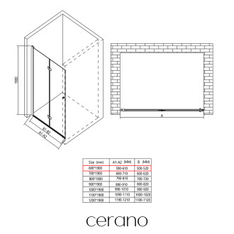 CERANO - Sprchové zalamovací dveře Volpe L/P - 6 mm - černá matná, transparentní sklo - 60x190 cm