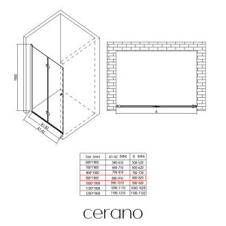 CERANO - Sprchové zalamovací dveře Volpe L/P - 6 mm - černá matná, transparentní sklo - 90x190 cm