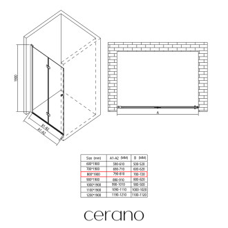 CERANO - Sprchové zalamovací dveře Volpe L/P - 6 mm - chrom, transparentní sklo - 80x190 cm
