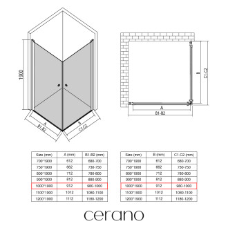 CERANO - Sprchový kout Antelo Duo L/P - 6 mm - černá matná, transparentní sklo - 100x100x190 cm - otočný