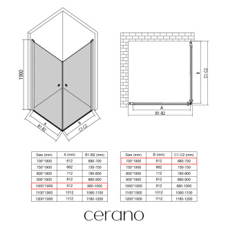 CERANO - Sprchový kout Antelo Duo L/P - 6 mm - černá matná, transparentní sklo - 100x70x190 cm - otočný