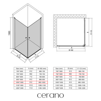 CERANO - Sprchový kout Antelo Duo L/P - 6 mm - černá matná, transparentní sklo - 100x75x190 cm - otočný