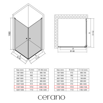 CERANO - Sprchový kout Antelo Duo L/P - 6 mm - chrom, transparentní sklo - 110x110x190 cm - otočný