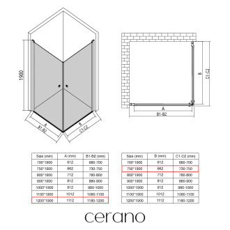 CERANO - Sprchový kout Antelo Duo L/P - 6 mm - chrom, transparentní sklo - 120x75x190 cm - otočný