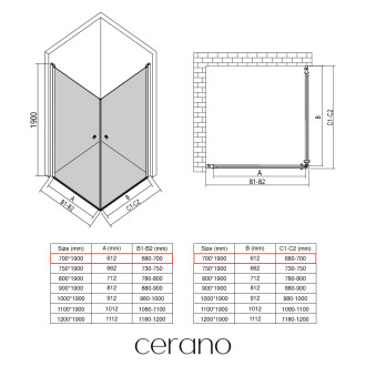 CERANO - Sprchový kout Antelo Duo L/P - 6 mm - chrom, transparentní sklo - 70x70x190 cm - otočný
