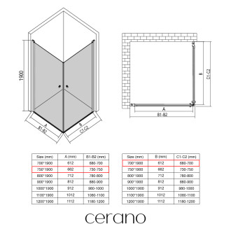 CERANO - Sprchový kout Antelo Duo L/P - 6 mm - chrom, transparentní sklo - 75x70x190 cm - otočný