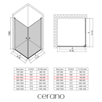 CERANO - Sprchový kout Antelo Duo L/P - 6 mm - chrom, transparentní sklo - 80x80x190 cm - otočný