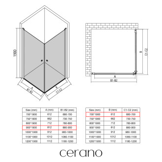 CERANO - Sprchový kout Antelo Duo L/P - 6 mm - chrom, transparentní sklo - 90x70x190 cm - otočný