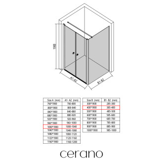 CERANO - Sprchový kout Antelo L - L/P - 6 mm - černá matná, transparentní sklo - 100x40 cm - otočný