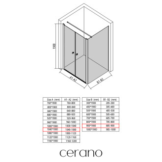 CERANO - Sprchový kout Antelo L - L/P - 6 mm - černá matná, transparentní sklo - 104x90 cm - otočný