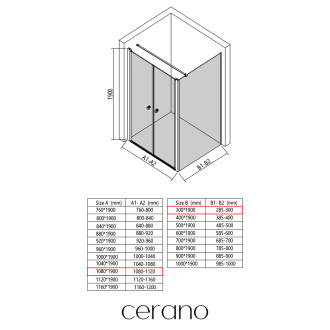 CERANO - Sprchový kout Antelo L - L/P - 6 mm - černá matná, transparentní sklo - 108x30 cm - otočný