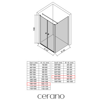 CERANO - Sprchový kout Antelo L - L/P - 6 mm - černá matná, transparentní sklo - 108x80 cm - otočný