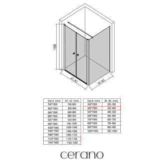 CERANO - Sprchový kout Antelo L - L/P - 6 mm - černá matná, transparentní sklo - 112x40 cm - otočný