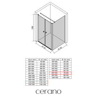 CERANO - Sprchový kout Antelo L - L/P - 6 mm - černá matná, transparentní sklo - 112x80 cm - otočný
