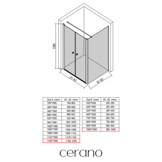 CERANO - Sprchový kout Antelo L - L/P - 6 mm - černá matná, transparentní sklo - 116x100 cm - otočný