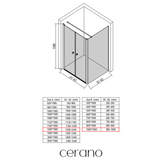 CERANO - Sprchový kout Antelo L - L/P - 6 mm - černá matná, transparentní sklo - 120x100 cm - otočný