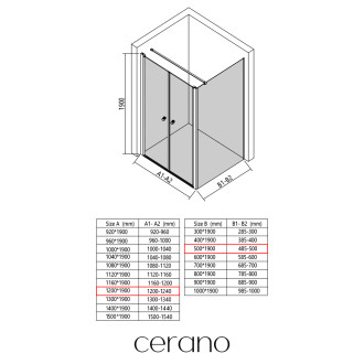 CERANO - Sprchový kout Antelo L - L/P - 6 mm - černá matná, transparentní sklo - 120x50 cm - otočný