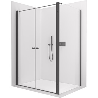 CERANO - Sprchový kout Antelo L - L/P - 6 mm - černá matná, transparentní sklo - 150x60 cm - otočný
