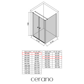CERANO - Sprchový kout Antelo L - L/P - 6 mm - černá matná, transparentní sklo - 76x50 cm - otočný