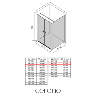 CERANO - Sprchový kout Antelo L - L/P - 6 mm - černá matná, transparentní sklo - 84x40 cm - otočný