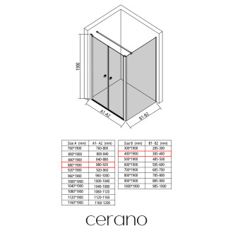 CERANO - Sprchový kout Antelo L - L/P - 6 mm - černá matná, transparentní sklo - 88x40 cm - otočný