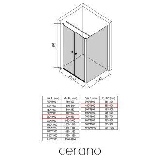 CERANO - Sprchový kout Antelo L - L/P - 6 mm - černá matná, transparentní sklo - 92x40 cm - otočný