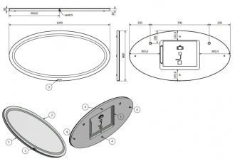 BEČVA oválné zrcadlo s LED osvětlením V 600 × Š 1200 mm ZRBECV6012