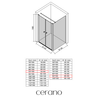 CERANO - Sprchový kout Antelo L - L/P - 6 mm - černá matná, transparentní sklo - 92x90 cm - otočný