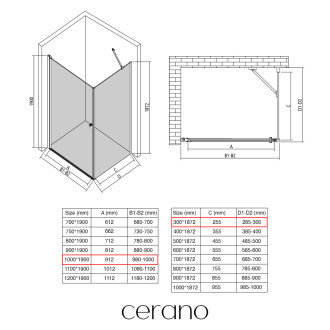 CERANO - Sprchový kout Antelo L/P - 6 mm - černá matná, transparentní sklo - 100x30x190 cm - otočný