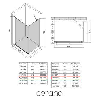 CERANO - Sprchový kout Antelo L/P - 6 mm - černá matná, transparentní sklo - 100x70x190 cm - otočný