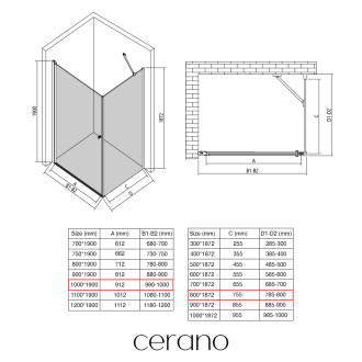 CERANO - Sprchový kout Antelo L/P - 6 mm - černá matná, transparentní sklo - 100x80x190 cm - otočný