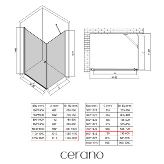 CERANO - Sprchový kout Antelo L/P - 6 mm - černá matná, transparentní sklo - 120x80x190 cm - otočný